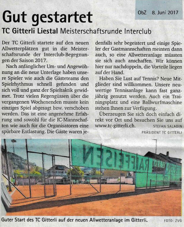 Zeitungsartikel ObZ, Juni 2017